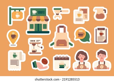 Coffee shop illustration stickers pack
