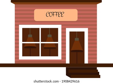Coffee shop, illustration, vector on a white background.