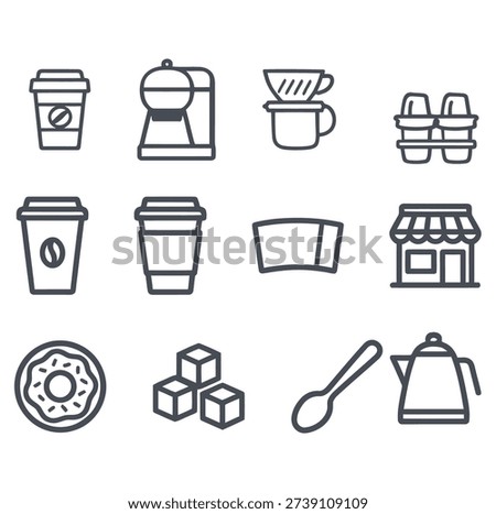 Coffee shop including cups donut coffee maker and kettle