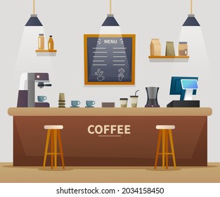 Coffee shop interior cartoon illustration