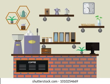 Coffee shop interior. Flat design vector illustration.