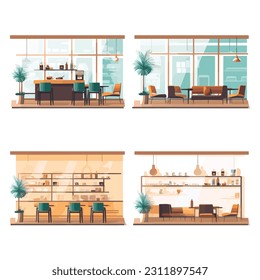 Coffee shop interior set vector 