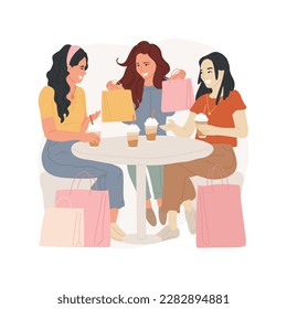 Coffee shop isolated cartoon vector illustration  Girls hanging out  leisure time in good weather  teenage friends  girls and bags at cafe table  cup coffee  happy smile vector cartoon 