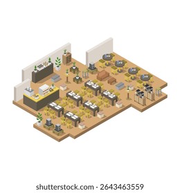 Coffee shop isometric illustrated on white background
