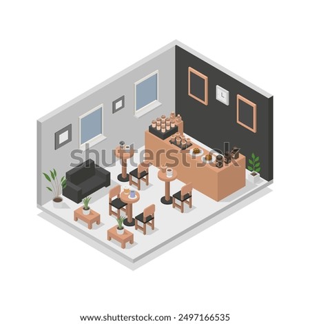 Coffee shop isometric illustration on background