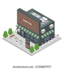 Ilustración isométrica de cafetería en Vector sobre fondo blanco