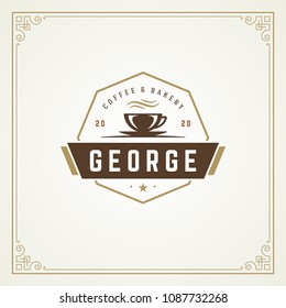 Coffee shop label design template vector illustration. Cup silhouette, good for cafeteria signage and cafe badge. Retro typography emblem.