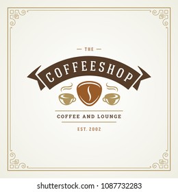 Coffee shop label design template vector illustration. Bean silhouette, good for cafeteria signage and cafe badge. Retro typography emblem.