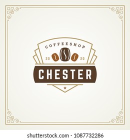 Coffee shop label design template vector illustration. Bean silhouette, good for cafeteria signage and cafe badge. Retro typography emblem.