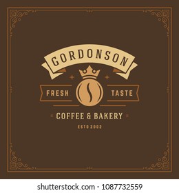 Coffee shop label design template vector illustration. Bean silhouette, good for cafeteria signage and cafe badge. Retro typography emblem.
