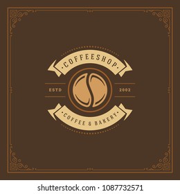 Coffee shop label design template vector illustration. Bean silhouette, good for cafeteria signage and cafe badge. Retro typography emblem.