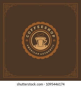 Coffee shop label design template vector illustration. Cup silhouette, good for cafeteria signage and cafe badge. Retro typography emblem.
