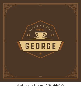 Coffee shop label design template vector illustration. Cup silhouette, good for cafeteria signage and cafe badge. Retro typography emblem.