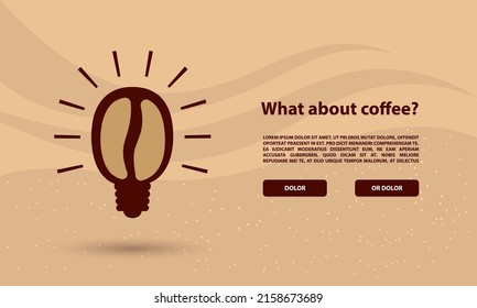 Coffee shop landing page template with flat coffee bean like light bulb icon. What about coffee banner.