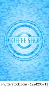 Coffee Shop light blue emblem with triangle mosaic background