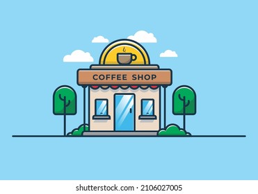 Coffee shop line art flat illustration design