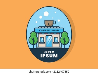 Coffee shop line art flat illustration design