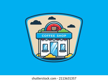 Coffee shop line art flat illustration design