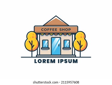 Coffee shop line art flat illustration design