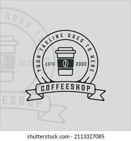 coffee shop line art logo vector illustration template icon graphic design. drink or beverage sign or symbol for business with badge and typography style