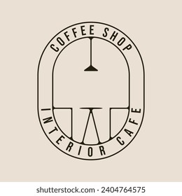 coffee shop line art logo icon and symbol vector illustration design, with interior cafe minimalist design