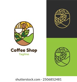Coffee shop line art logo vector