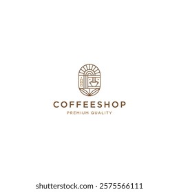 Coffee shop with line art style logo icon design template flat vector