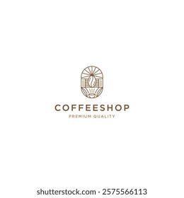 Coffee shop with line art style logo icon design template flat vector