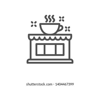 Coffee shop line icon. Cafe house sign. Tea drink cup symbol. Quality design element. Linear style coffee shop icon. Editable stroke. Vector