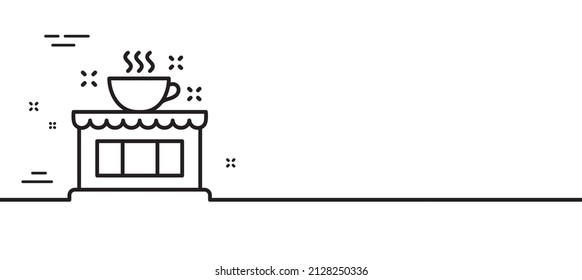 Coffee shop line icon. Cafe house sign. Tea drink cup symbol. Minimal line illustration background. Coffee shop line icon pattern banner. White web template concept. Vector