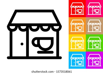 Coffee Shop. Line Icon With Different Color Background.