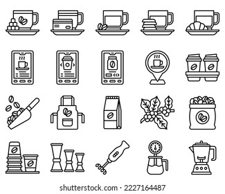 Coffee shop line icon set 3, vector illustration