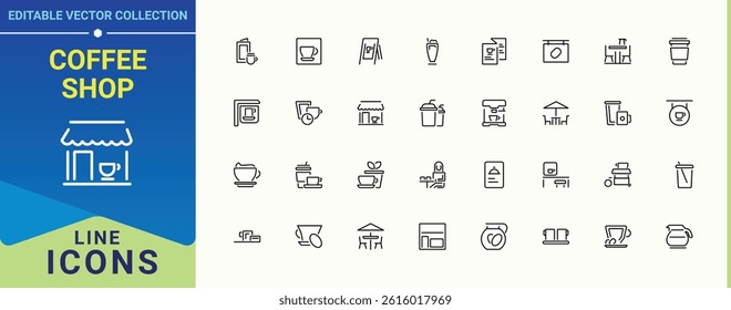 Coffee Shop line icon set. Pack of food, table, teria and more. Cafe line icon set. Outline icons pack. Vector illustration.