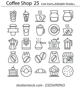 Coffee shop line icons editable stroke set objects