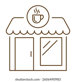 Coffee shop linear icon editable stroke. Cafeteria line icon. Café building line icon on transparent background.