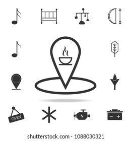 Coffee shop location with coffee cup line icon. Detailed set of web icons and signs. Premium graphic design. One of the collection icons for websites, web design, mobile app on white background