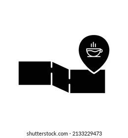 Coffee shop location. Coffee cup, map. glyph style. silhouette. suitable for Coffee shop icon. simple design editable. Design template vector