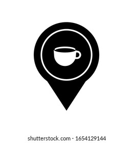 Coffee Shop Location Icon. Pointer or Navigation Illustration As A Simple Vector Sign & Trendy Symbol for Design and Websites, Presentation or Apps Elements.