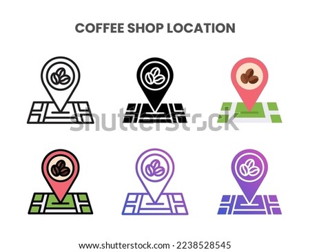 Coffee Shop Location icons vector illustration set line, flat, glyph, outline color gradient. Great for web, app, presentation and more. Editable stroke and pixel perfect.