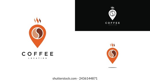 Coffee shop location pin logo design vector. Premium Vector