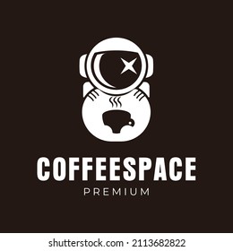 Coffee shop logo. astronaut holding coffee in negative space logo style. usable for brand, business and company logos. flat design logo template. vector illustration