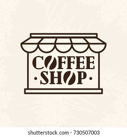 Coffee shop logo with coffee bean line style isolated on background for cafe, restaurant, shop, market, menu. Labels, badges and branding objects. Vector illustration