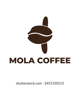 Coffee Shop-Logo, Kaffeebohnen-Logo in Form eines Mola-Fisch.