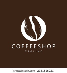 Coffee Shop Logo, Black Coffee Bean Design Vector Drink Simple Symbol Illustration Template