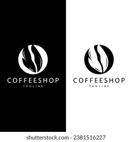 Coffee Shop Logo, Black Coffee Bean Design Vector Drink Simple Symbol Illustration Template