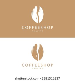 Coffee Shop Logo, Black Coffee Bean Design Vector Drink Simple Symbol Illustration Template