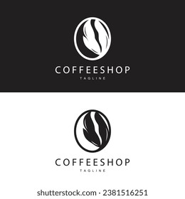 Coffee Shop Logo, Black Coffee Bean Design Vector Drink Simple Symbol Illustration Template