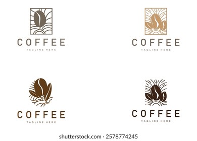 Coffee Shop Logo, Black Coffee Bean Design Vector Drink Simple Symbol Illustration Template	