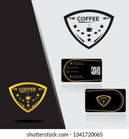 coffee shop logo with business card, vector.