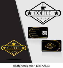 coffee shop logo with business card, vector.